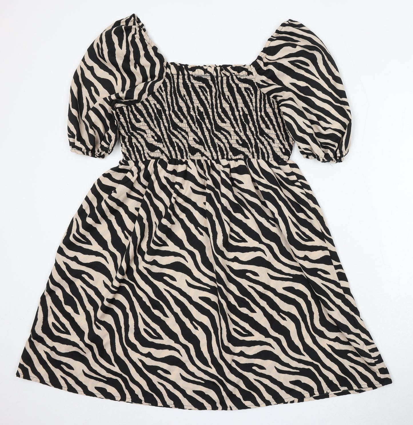 Pep&Co Womens Beige Animal Print Viscose Skater Dress Size 16 Round Neck