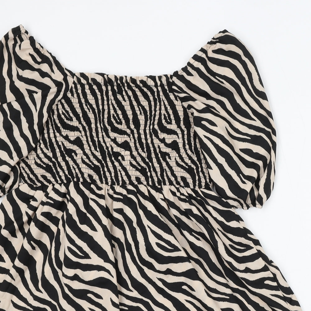 Pep&Co Womens Beige Animal Print Viscose Skater Dress Size 16 Round Neck