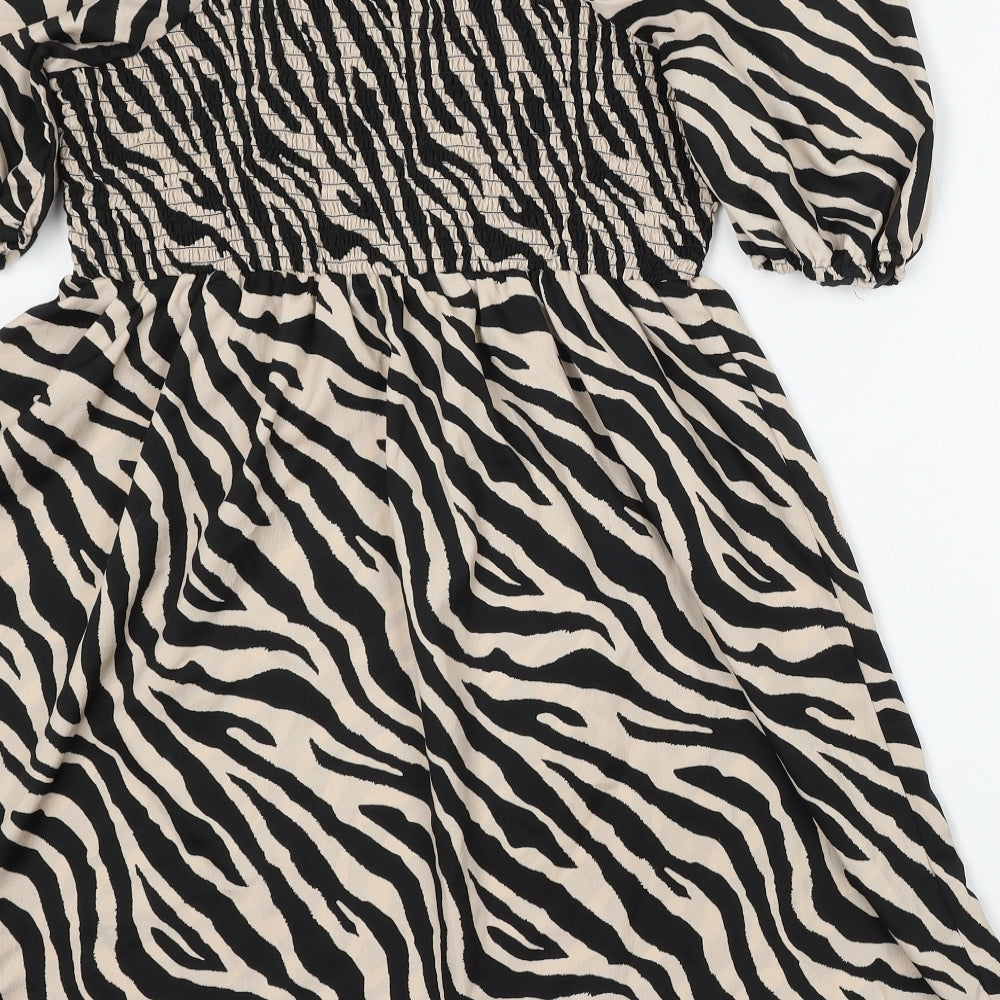 Pep&Co Womens Beige Animal Print Viscose Skater Dress Size 16 Round Neck