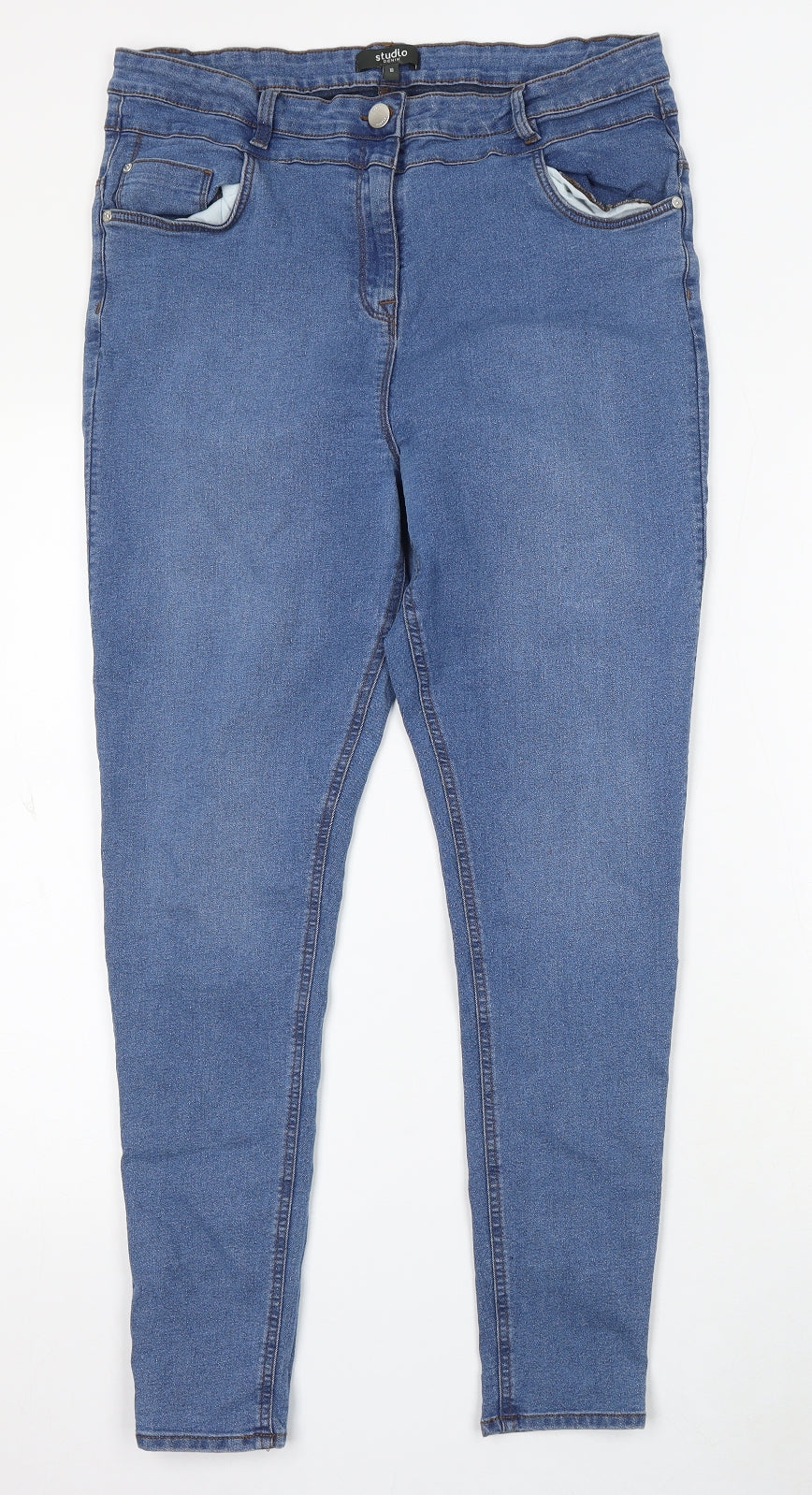 Studio Womens Blue Cotton Skinny Jeans Size 18 L28 in Regular Button