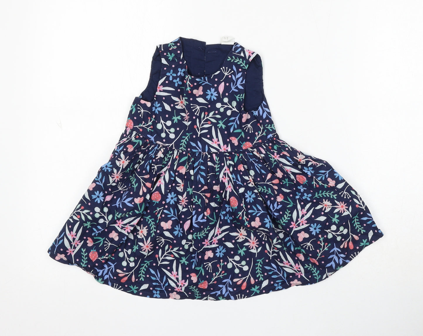 H&M Girls Blue Floral Cotton Skater Dress Size 18-24 Months Round Neck Button