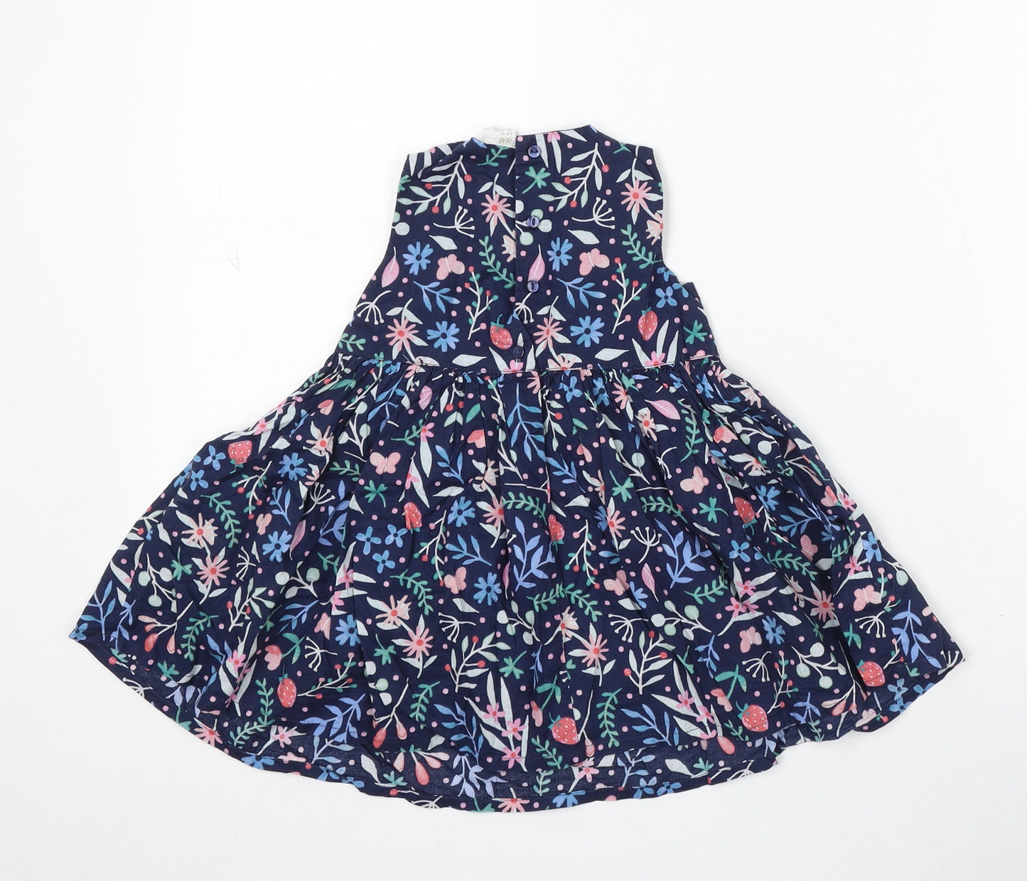 H&M Girls Blue Floral Cotton Skater Dress Size 18-24 Months Round Neck Button