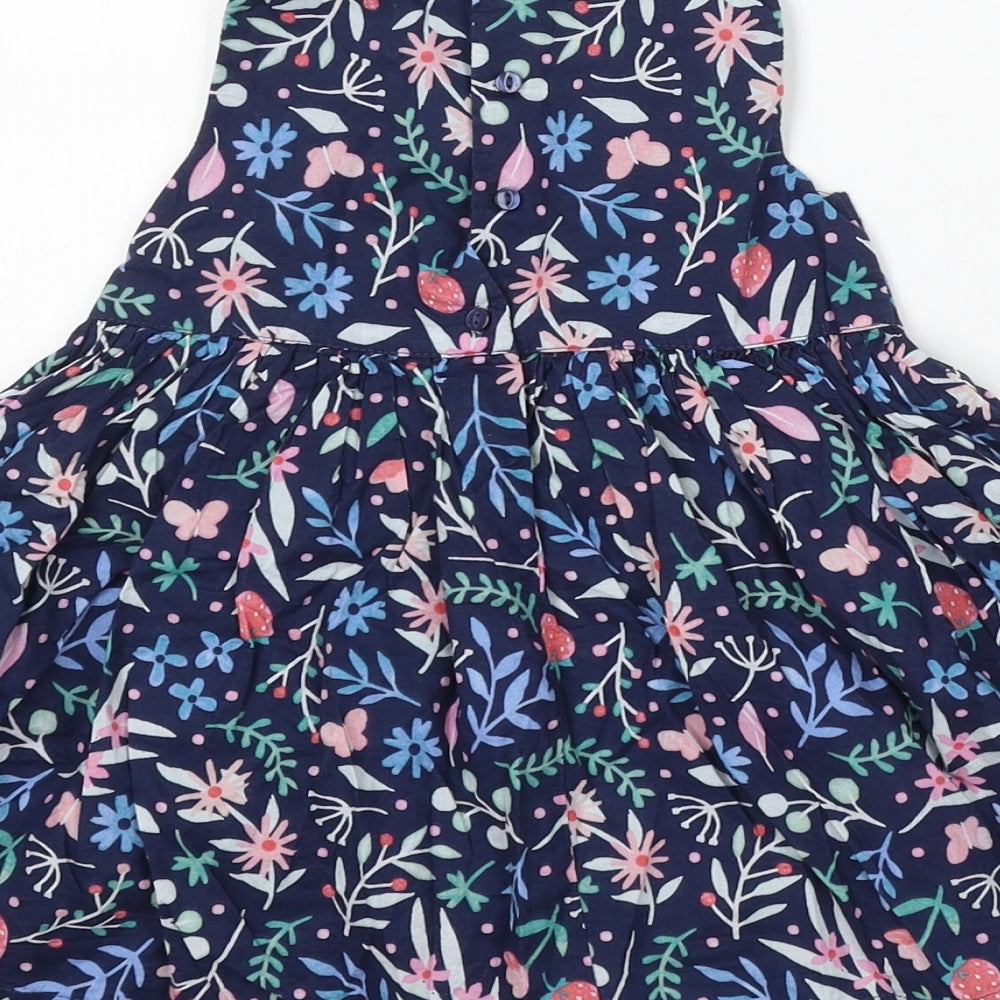 H&M Girls Blue Floral Cotton Skater Dress Size 18-24 Months Round Neck Button