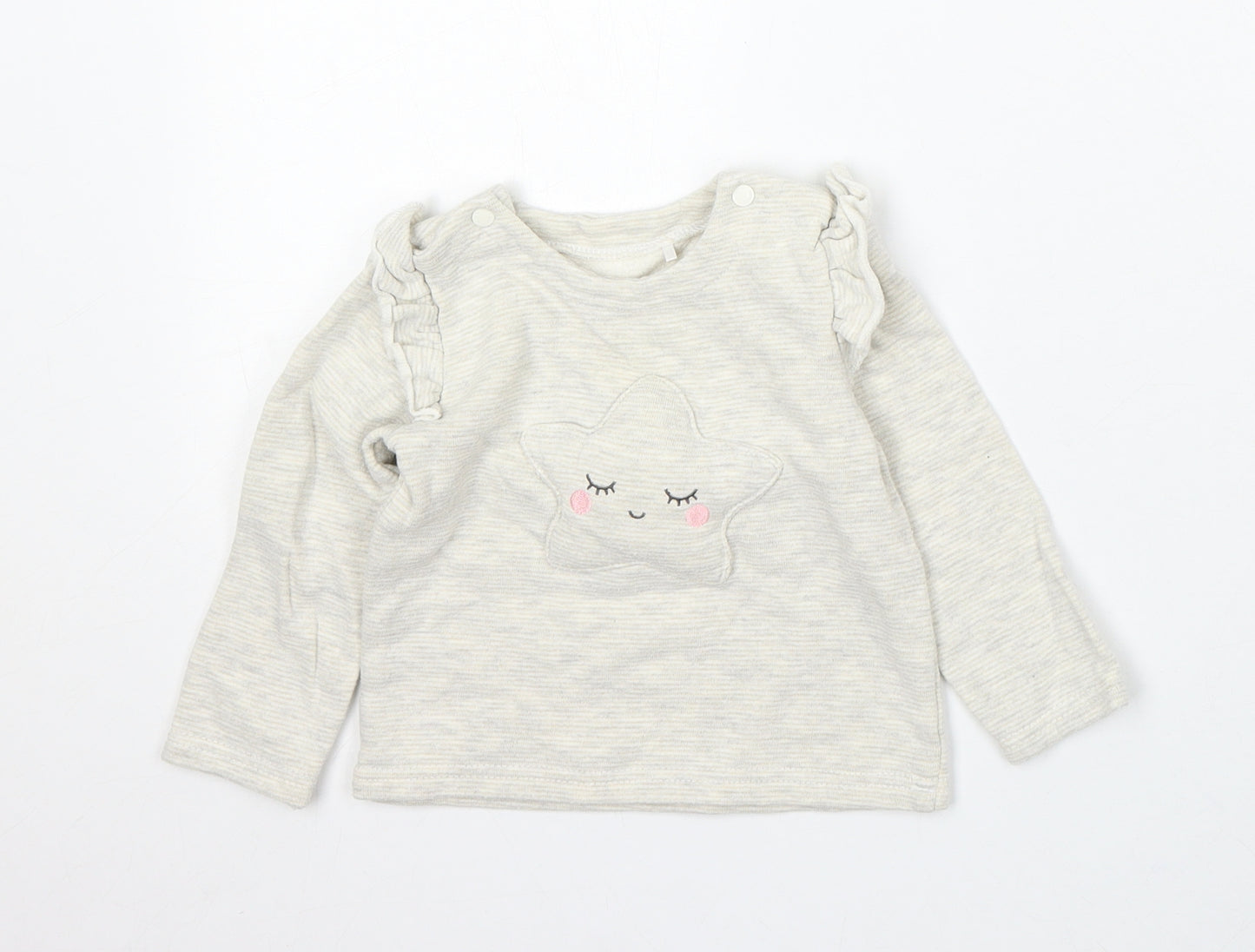 TU Girls Beige Cotton Pullover Jumper Size 9-12 Months Snap