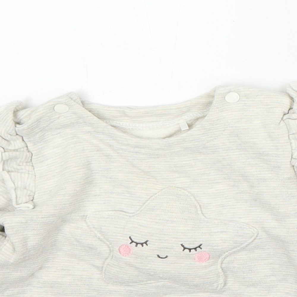 TU Girls Beige Cotton Pullover Jumper Size 9-12 Months Snap