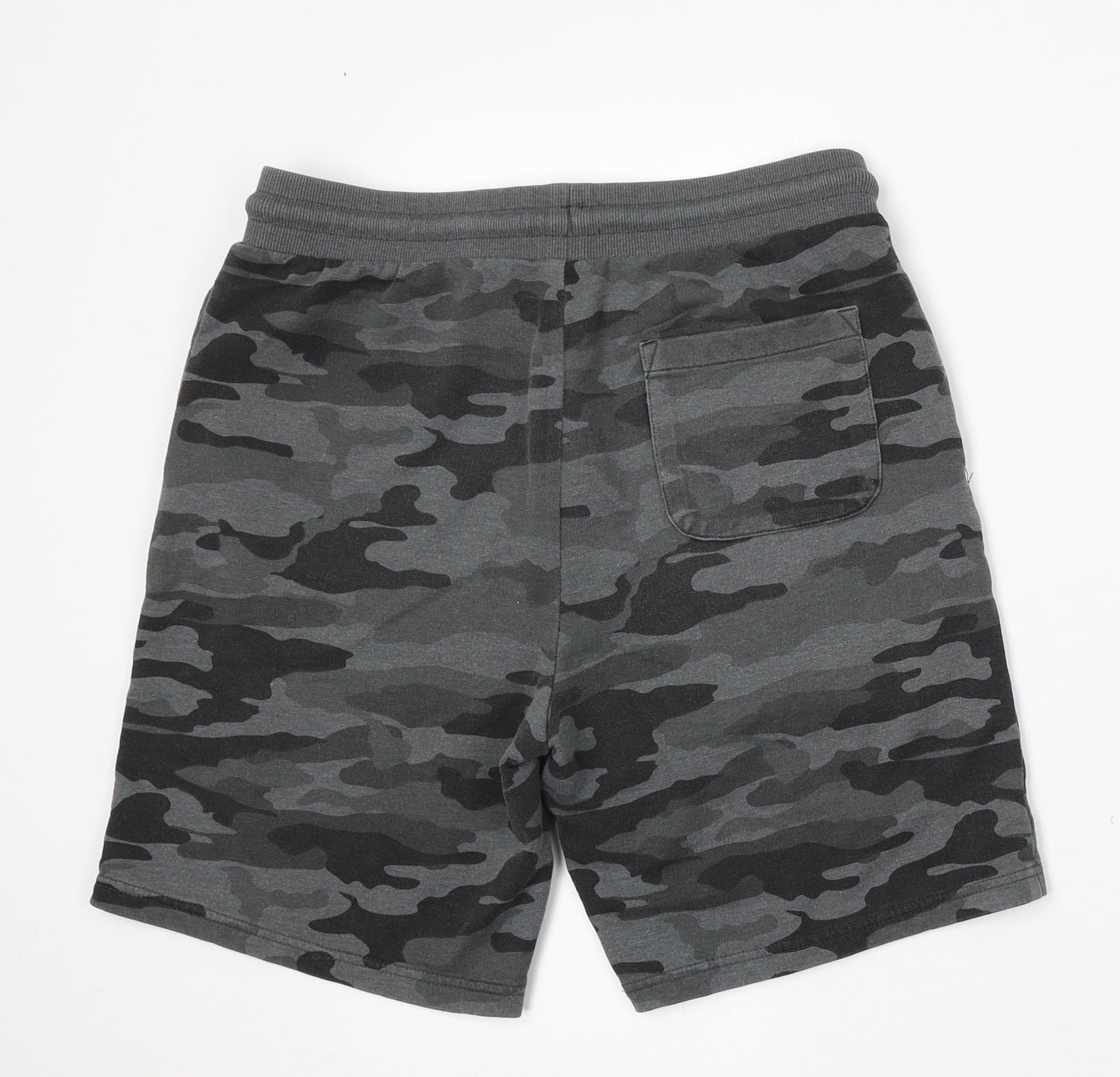 TU Mens Grey Camouflage Cotton Sweat Shorts Size S L7 in Regular Drawstring