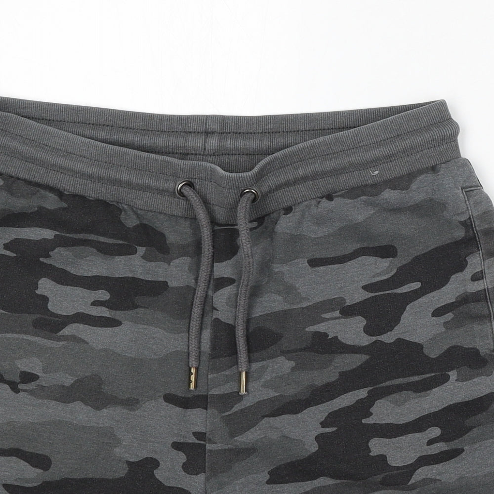 TU Mens Grey Camouflage Cotton Sweat Shorts Size S L7 in Regular Drawstring