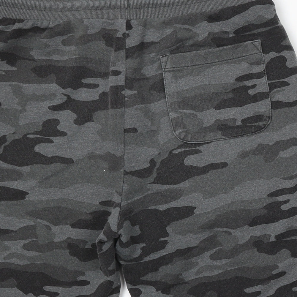 TU Mens Grey Camouflage Cotton Sweat Shorts Size S L7 in Regular Drawstring