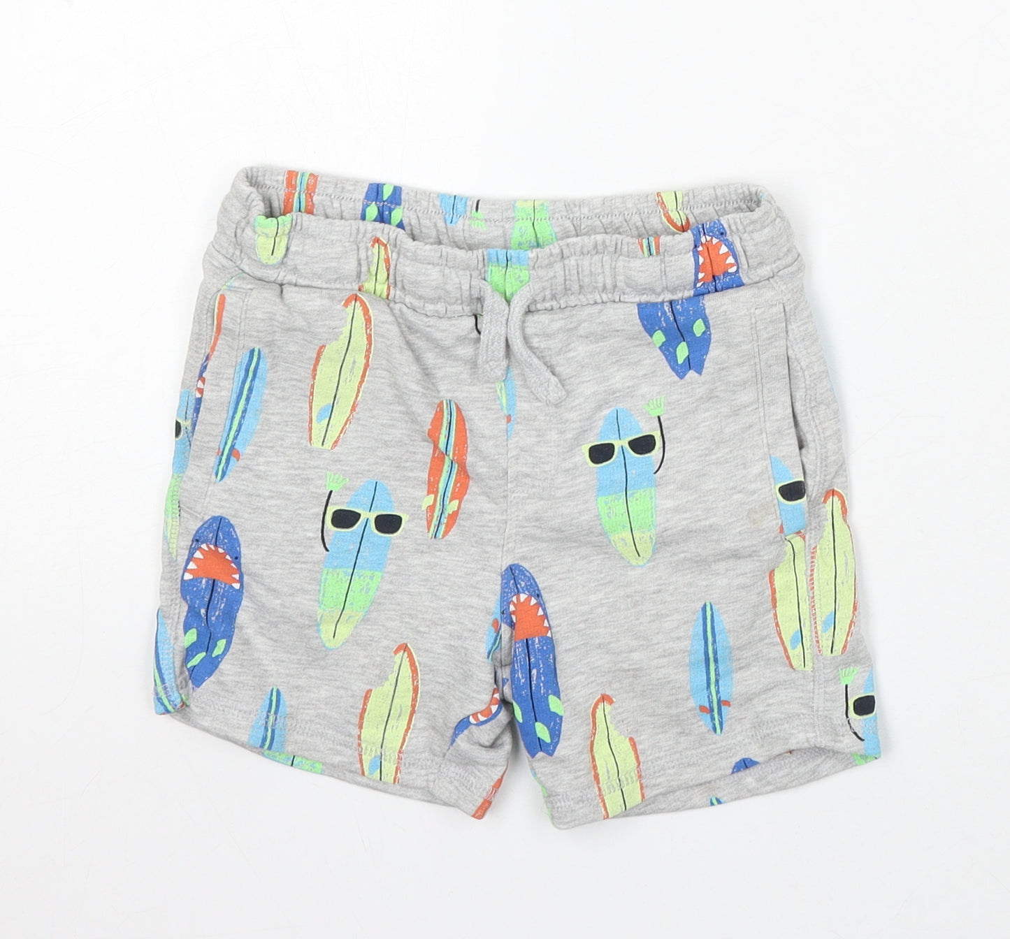Marks and Spencer Boys Grey Geometric Cotton Sweat Shorts Size 5-6 Years Regular Drawstring - Surfing