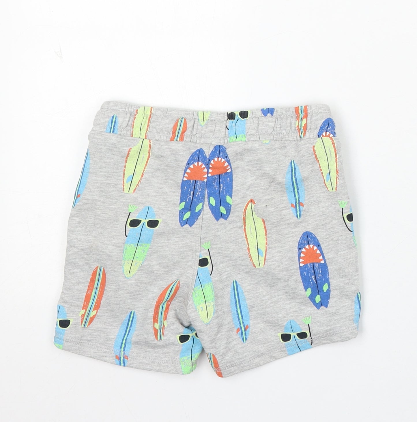 Marks and Spencer Boys Grey Geometric Cotton Sweat Shorts Size 5-6 Years Regular Drawstring - Surfing
