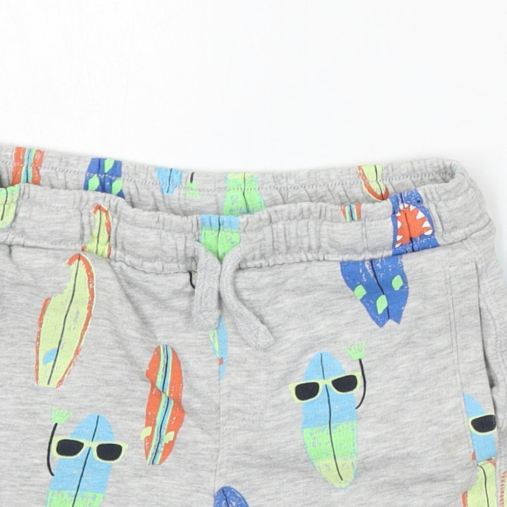 Marks and Spencer Boys Grey Geometric Cotton Sweat Shorts Size 5-6 Years Regular Drawstring - Surfing