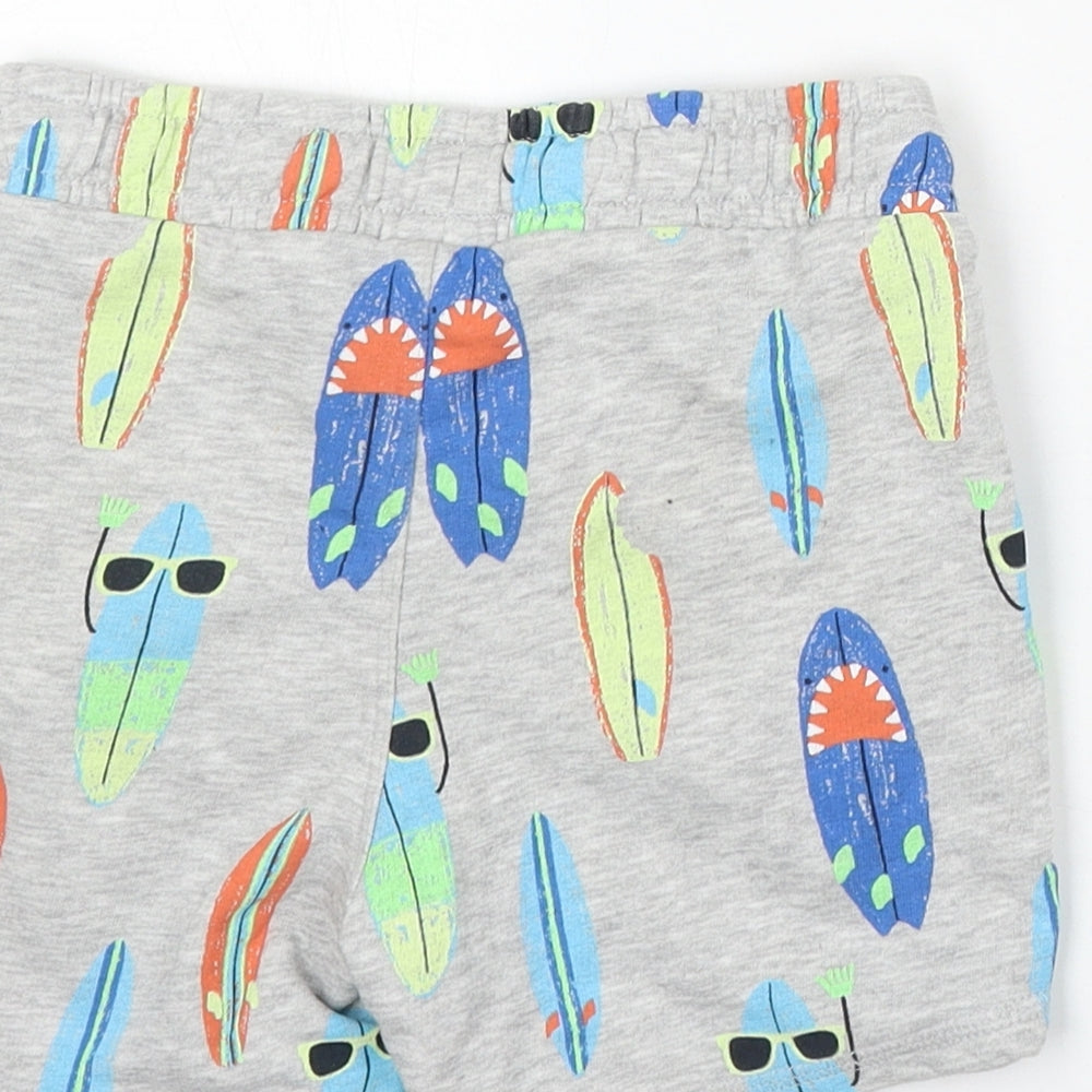 Marks and Spencer Boys Grey Geometric Cotton Sweat Shorts Size 5-6 Years Regular Drawstring - Surfing