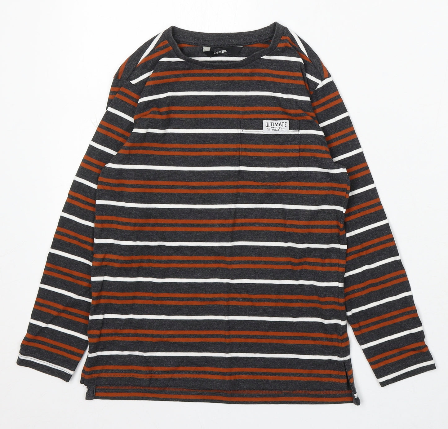 George Boys Multicoloured Striped Cotton Basic T-Shirt Size 7-8 Years Round Neck