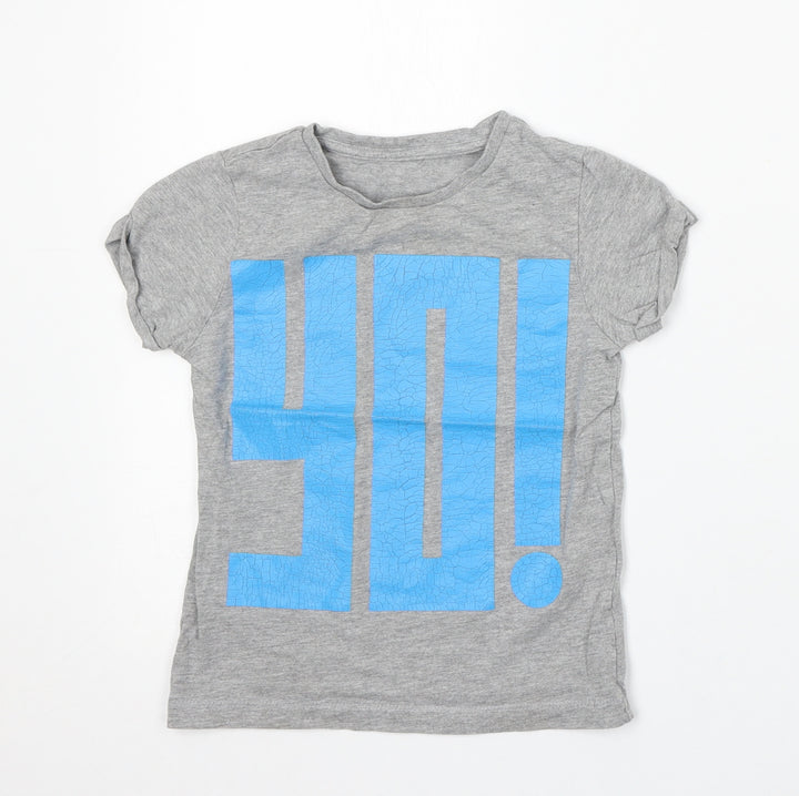 M Boys Grey Cotton Basic T-Shirt Size 5 Years Round Neck - Yo!