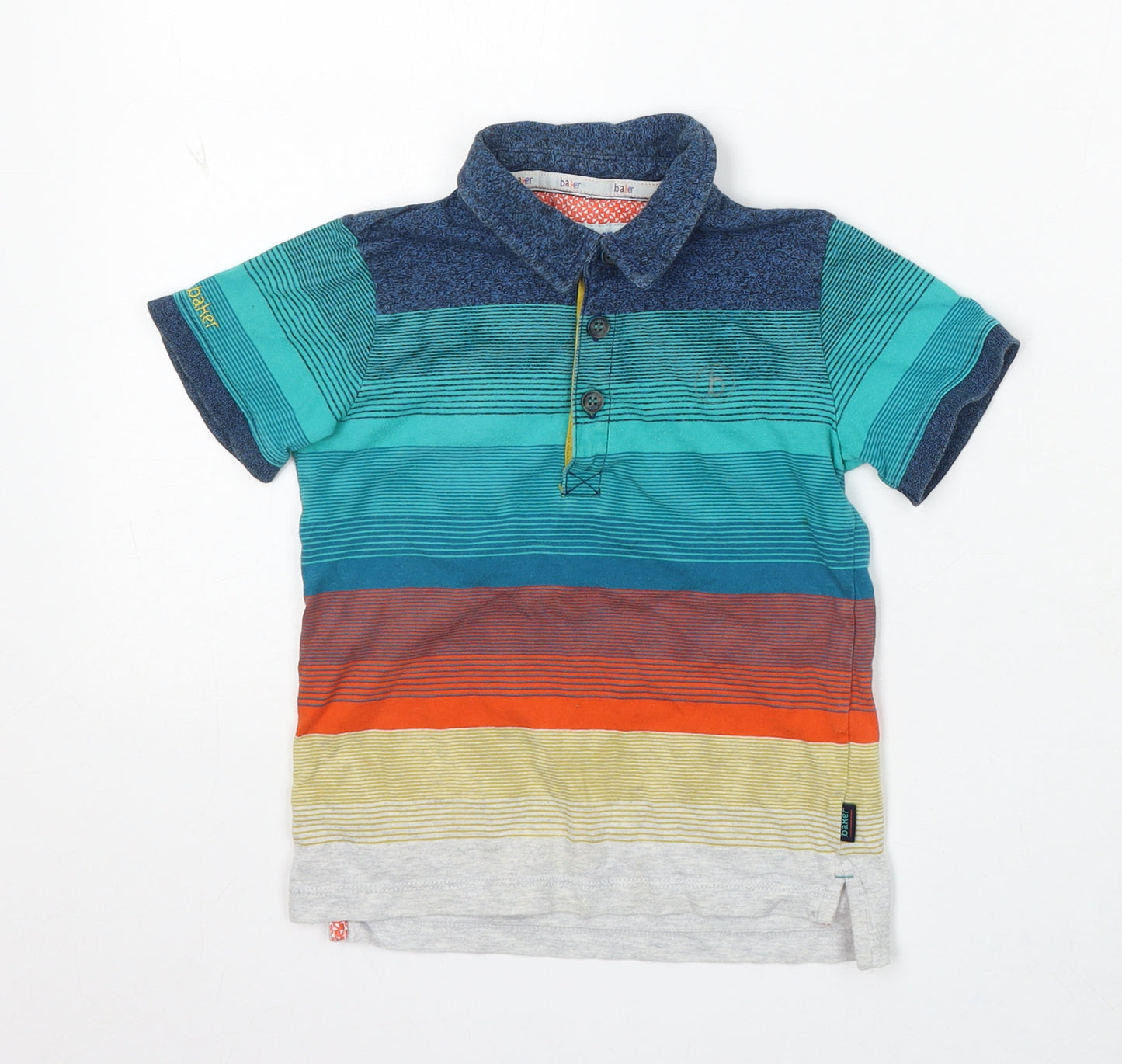 Ted Baker Boys Blue Striped Cotton Basic Polo Size 4-5 Years Collared Button
