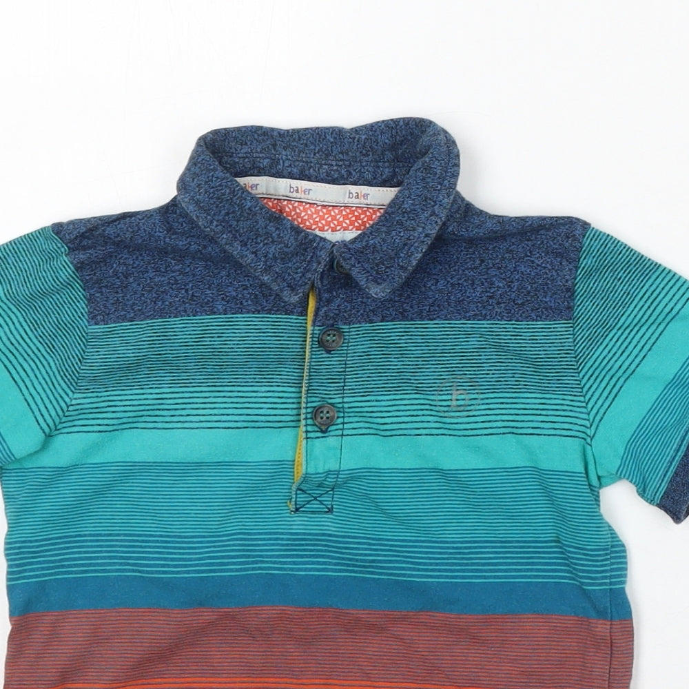 Ted Baker Boys Blue Striped Cotton Basic Polo Size 4-5 Years Collared Button