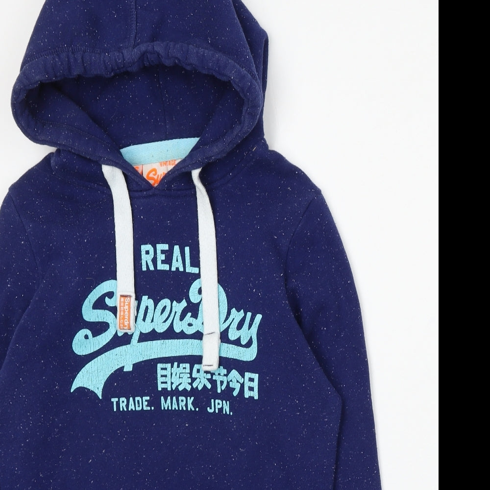 Superdry Womens Blue Cotton Pullover Hoodie Size S Drawstring