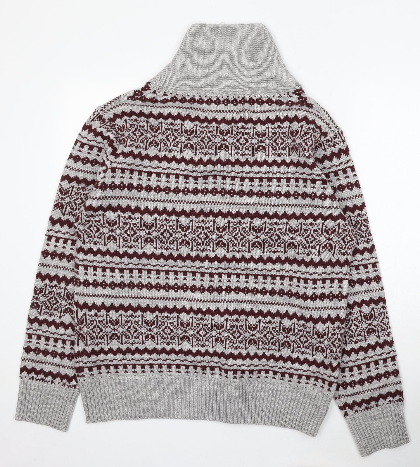 Dunnes Stores Mens Grey Collared Fair Isle Acrylic Pullover Jumper Size L