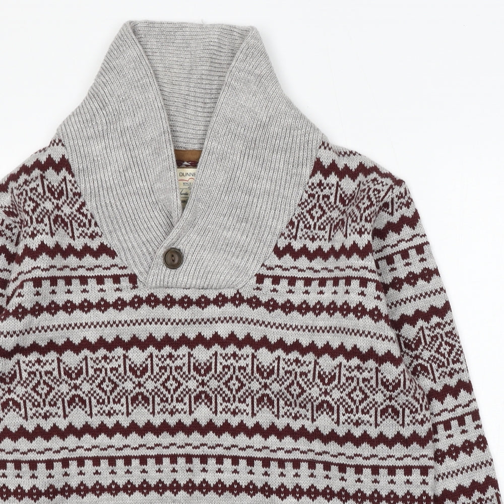 Dunnes Stores Mens Grey Collared Fair Isle Acrylic Pullover Jumper Size L