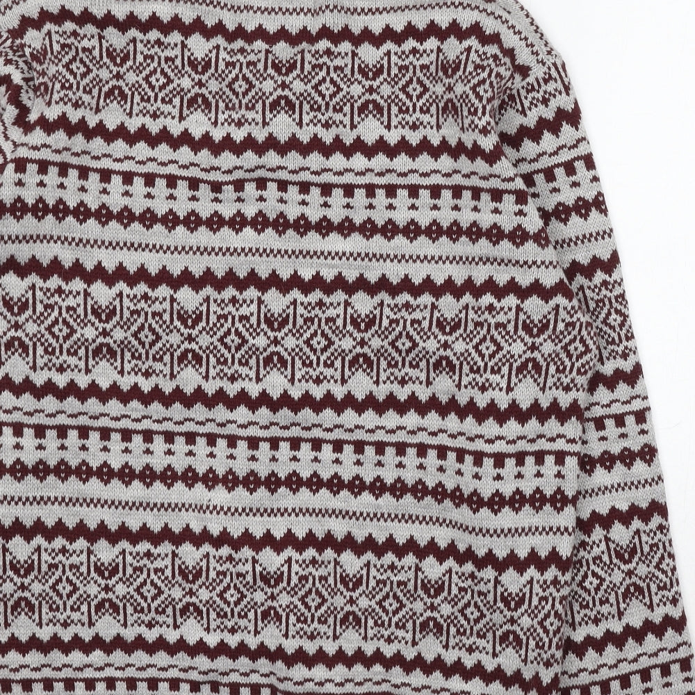 Dunnes Stores Mens Grey Collared Fair Isle Acrylic Pullover Jumper Size L