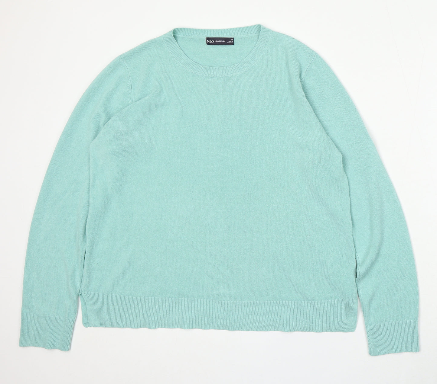Marks and Spencer Womens Blue Round Neck Acrylic Pullover Jumper Size 18