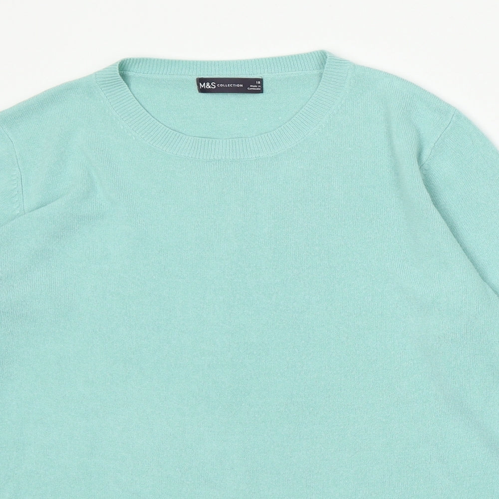 Marks and Spencer Womens Blue Round Neck Acrylic Pullover Jumper Size 18