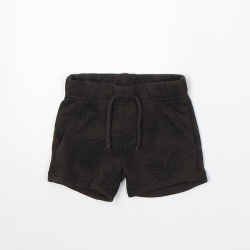 Primark Boys Brown Floral Cotton Cropped Trousers Size 0-3 Months Drawstring - Shorts
