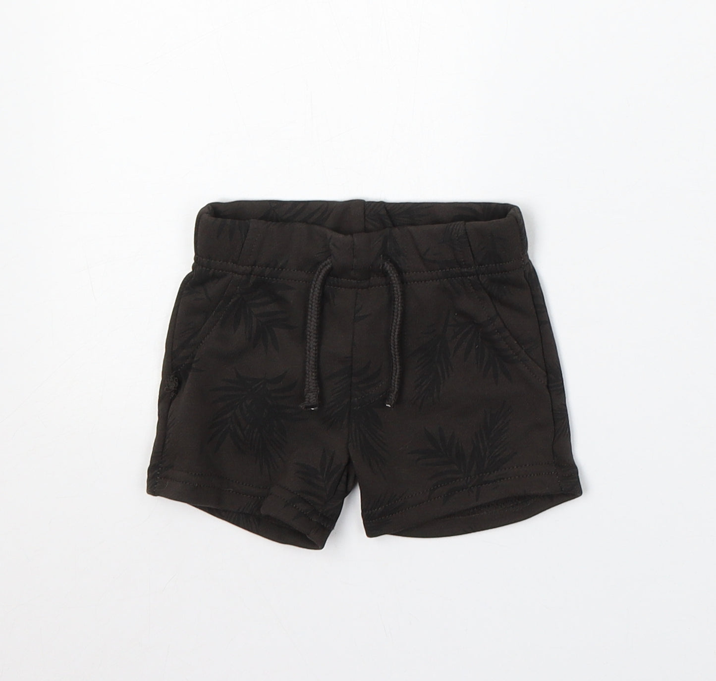 Primark Boys Brown Floral Cotton Cropped Trousers Size 0-3 Months Drawstring - Shorts
