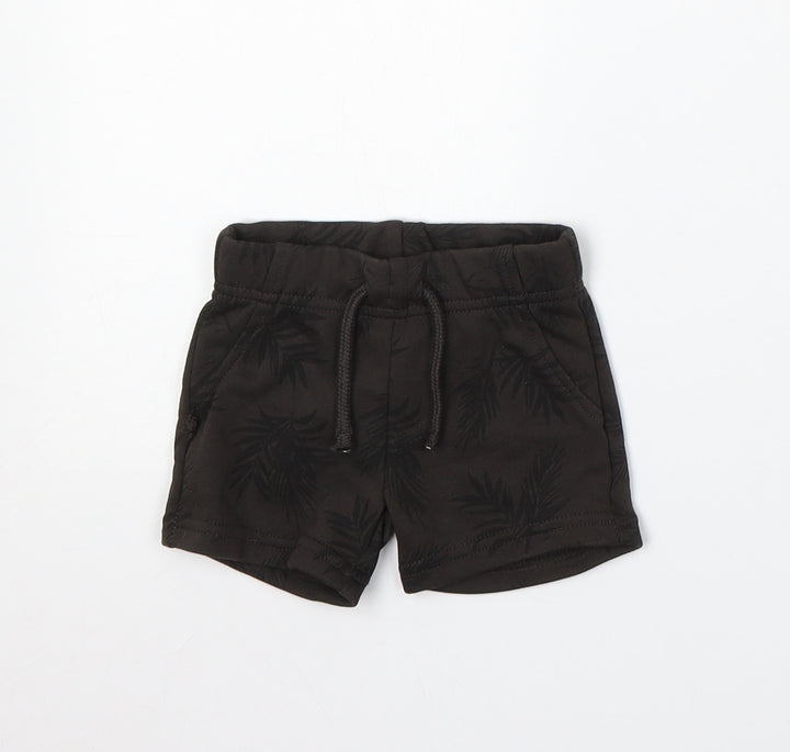 Primark Boys Brown Floral Cotton Cropped Trousers Size 0-3 Months Drawstring - Shorts