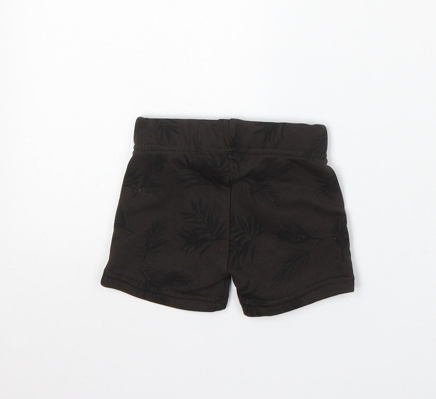 Primark Boys Brown Floral Cotton Cropped Trousers Size 0-3 Months Drawstring - Shorts