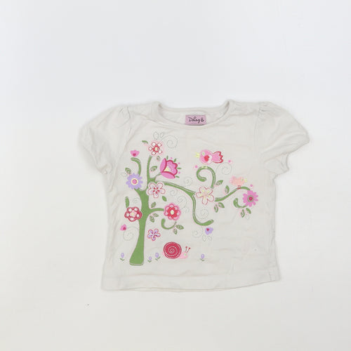 BHS Baby White Floral Cotton Pullover T-Shirt Size 9-12 Months Crew Neck Pullover - Tree And Flowers