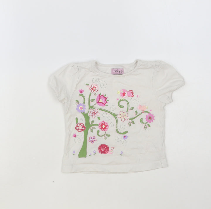 BHS Baby White Floral Cotton Pullover T-Shirt Size 9-12 Months Crew Neck Pullover - Tree And Flowers