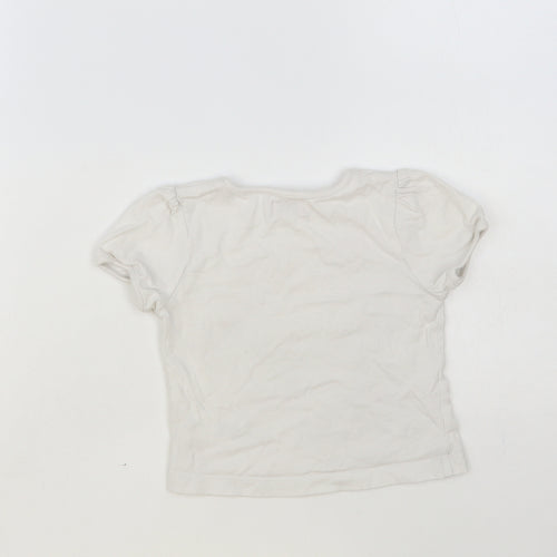 BHS Baby White Floral Cotton Pullover T-Shirt Size 9-12 Months Crew Neck Pullover - Tree And Flowers