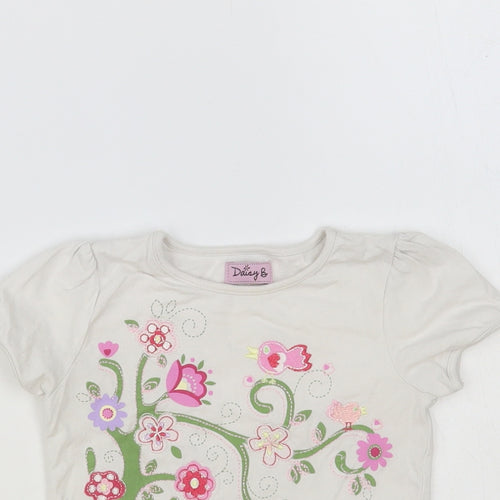 BHS Baby White Floral Cotton Pullover T-Shirt Size 9-12 Months Crew Neck Pullover - Tree And Flowers