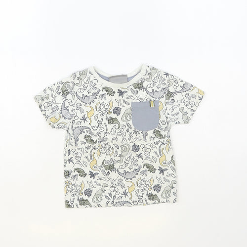 Jarvis Archer Boys White Geometric Cotton Pullover T-Shirt Size 2-3 Years Crew Neck Pullover - Dinosaur Print