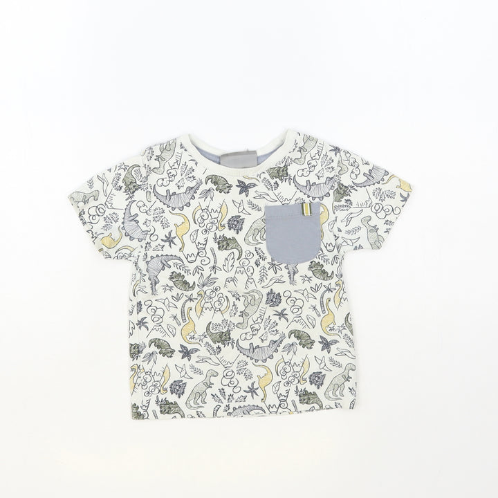 Jarvis Archer Boys White Geometric Cotton Pullover T-Shirt Size 2-3 Years Crew Neck Pullover - Dinosaur Print