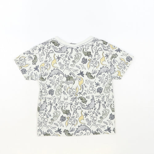 Jarvis Archer Boys White Geometric Cotton Pullover T-Shirt Size 2-3 Years Crew Neck Pullover - Dinosaur Print