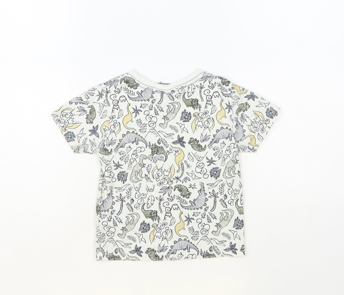 Jarvis Archer Boys White Geometric Cotton Pullover T-Shirt Size 2-3 Years Crew Neck Pullover - Dinosaur Print