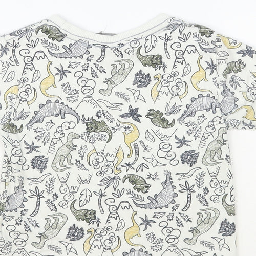 Jarvis Archer Boys White Geometric Cotton Pullover T-Shirt Size 2-3 Years Crew Neck Pullover - Dinosaur Print