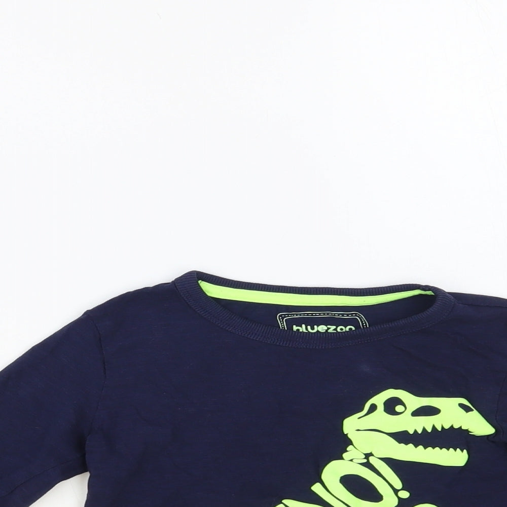 Blue Zoo Boys Blue Cotton Pullover T-Shirt Size 2-3 Years Crew Neck Pullover - Dinosaur