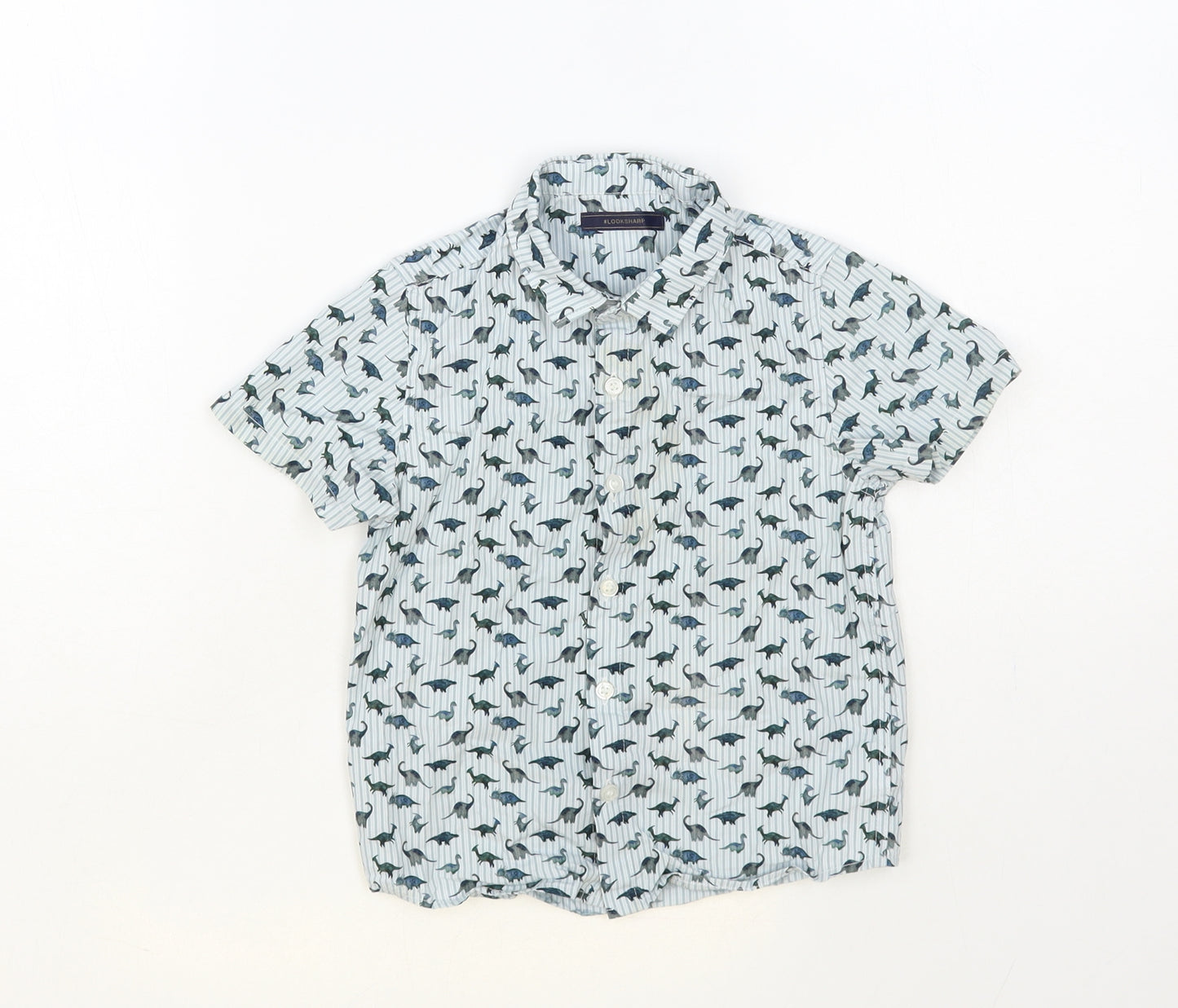 NEXT Boys Green Geometric Cotton Basic Button-Up Size 2-3 Years Collared Button - Dinosaur Print