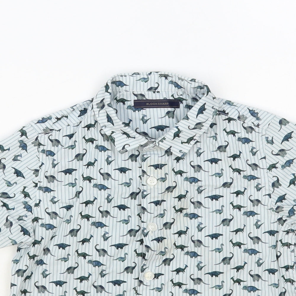 NEXT Boys Green Geometric Cotton Basic Button-Up Size 2-3 Years Collared Button - Dinosaur Print