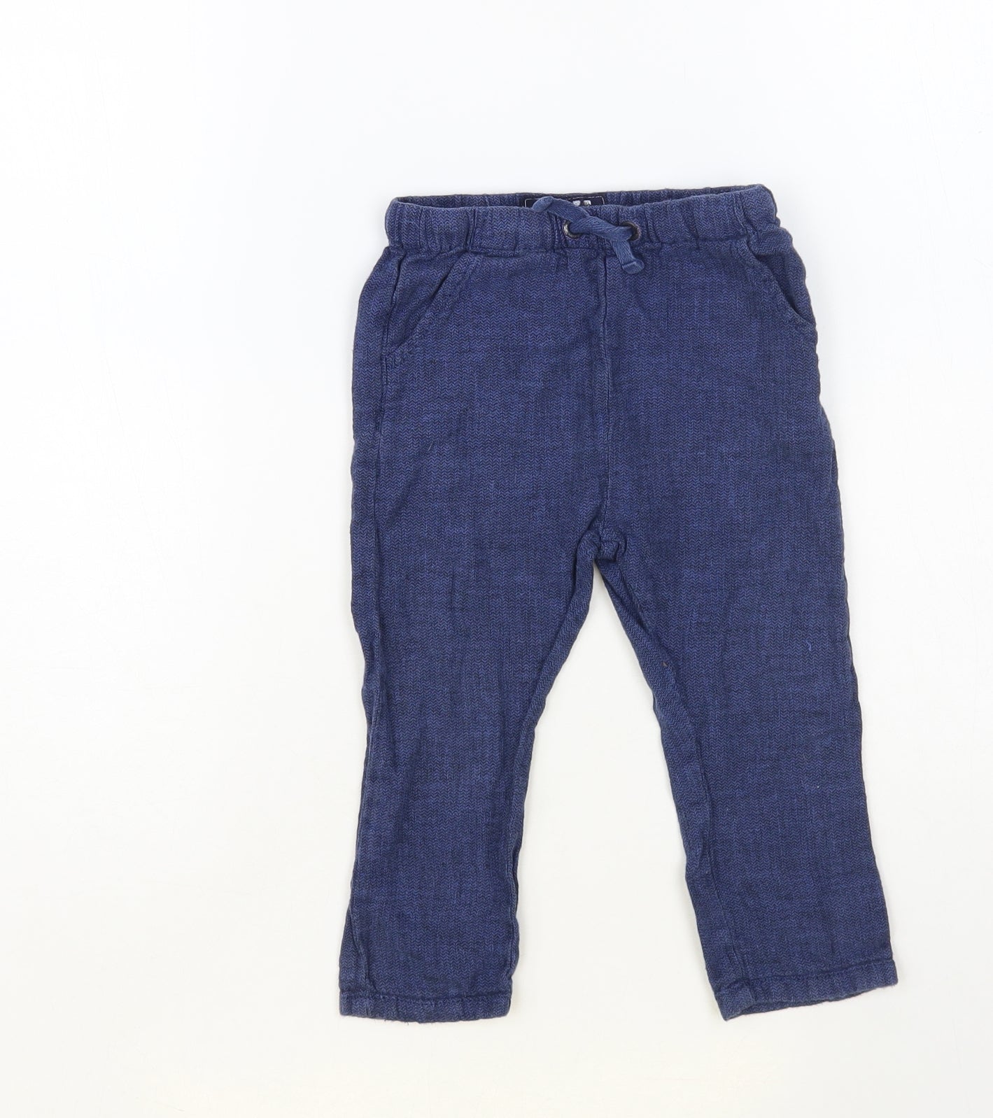 NEXT Boys Blue Linen Jogger Trousers Size 2 Years Regular Drawstring