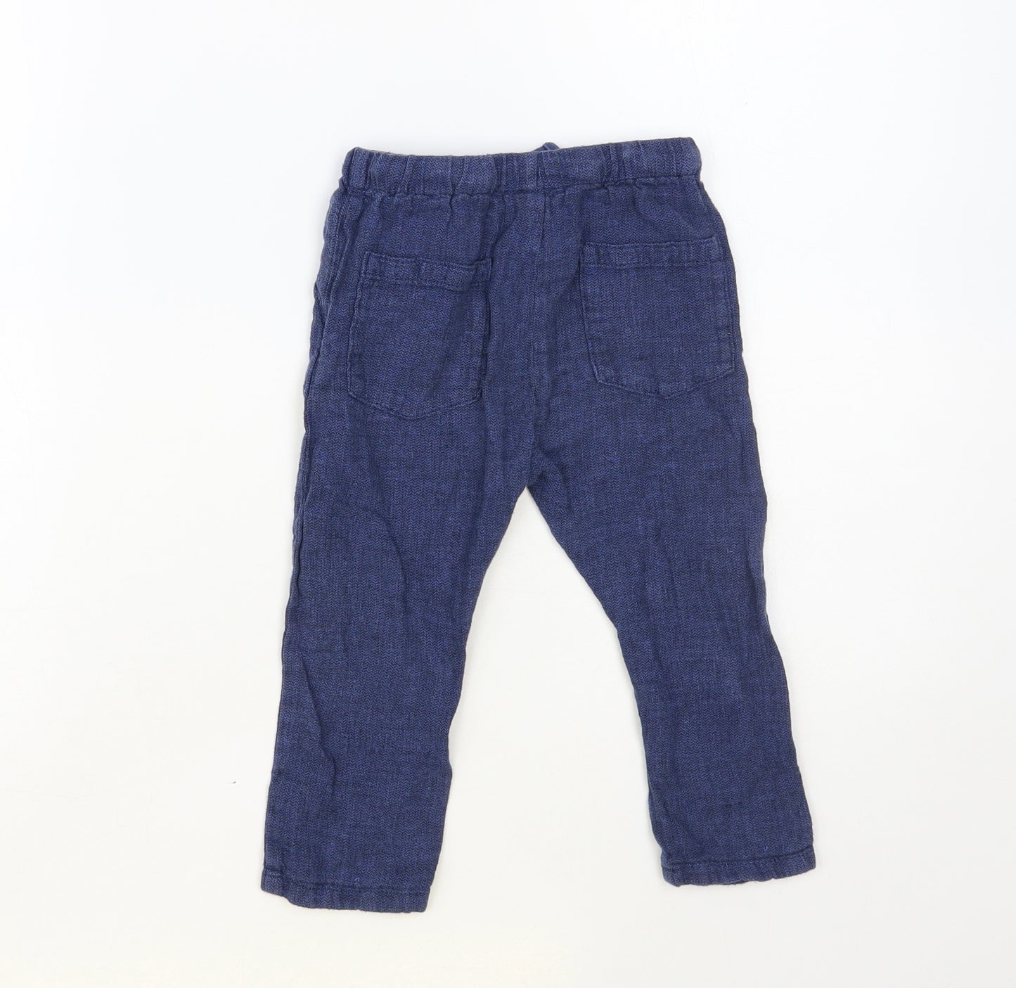 NEXT Boys Blue Linen Jogger Trousers Size 2 Years Regular Drawstring