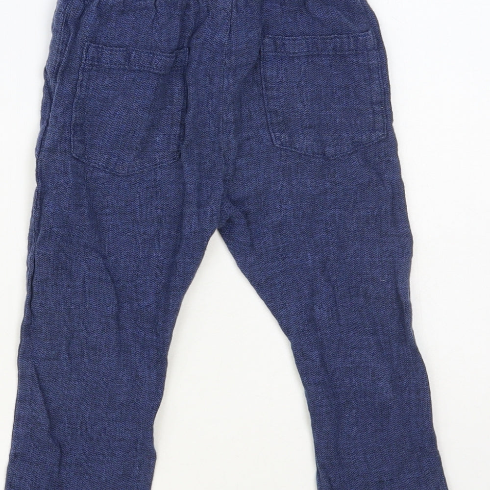 NEXT Boys Blue Linen Jogger Trousers Size 2 Years Regular Drawstring
