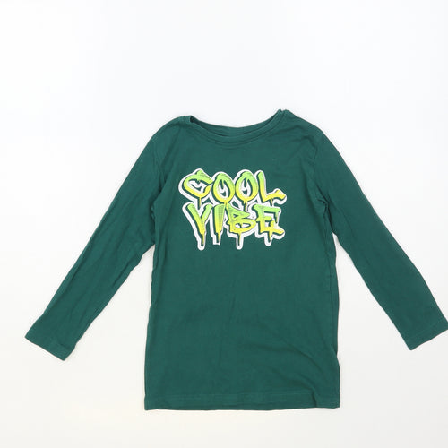Dunnes Stores Girls Green Cotton Pullover T-Shirt Size 5-6 Years Crew Neck Pullover - Cool Vibe
