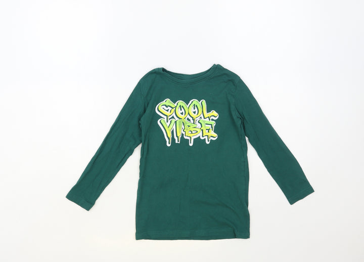 Dunnes Stores Girls Green Cotton Pullover T-Shirt Size 5-6 Years Crew Neck Pullover - Cool Vibe