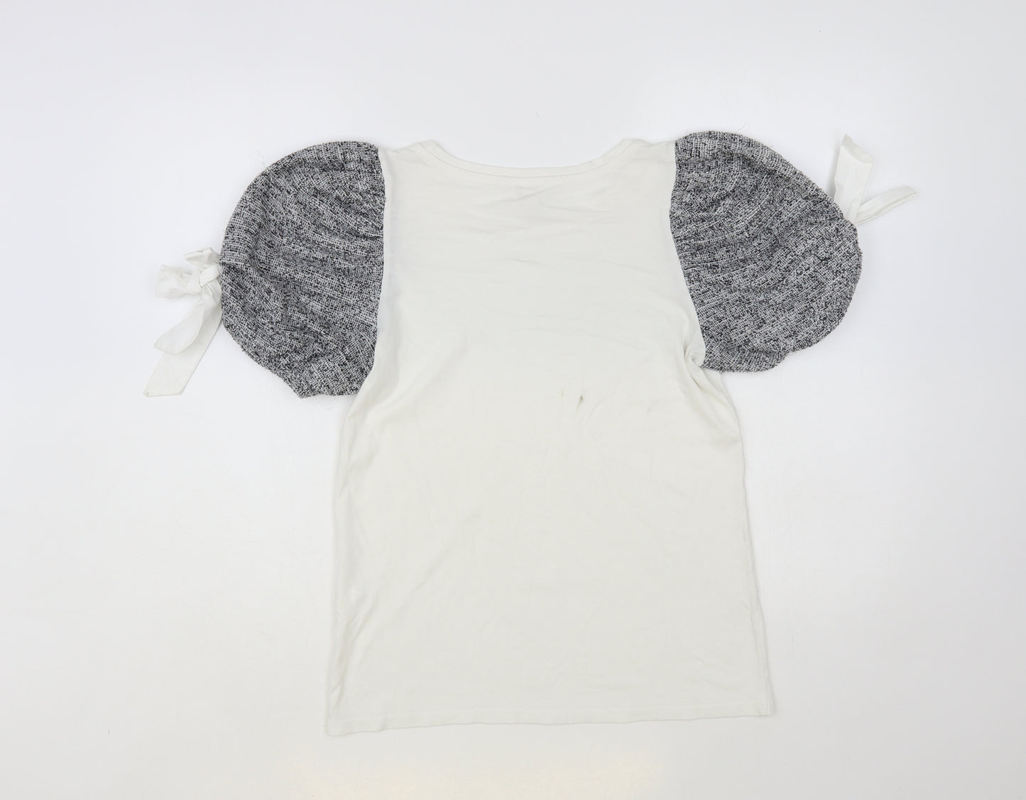 River Island Womens White Colourblock Cotton Basic T-Shirt Size 10 Crew Neck - Puff Sleeves
