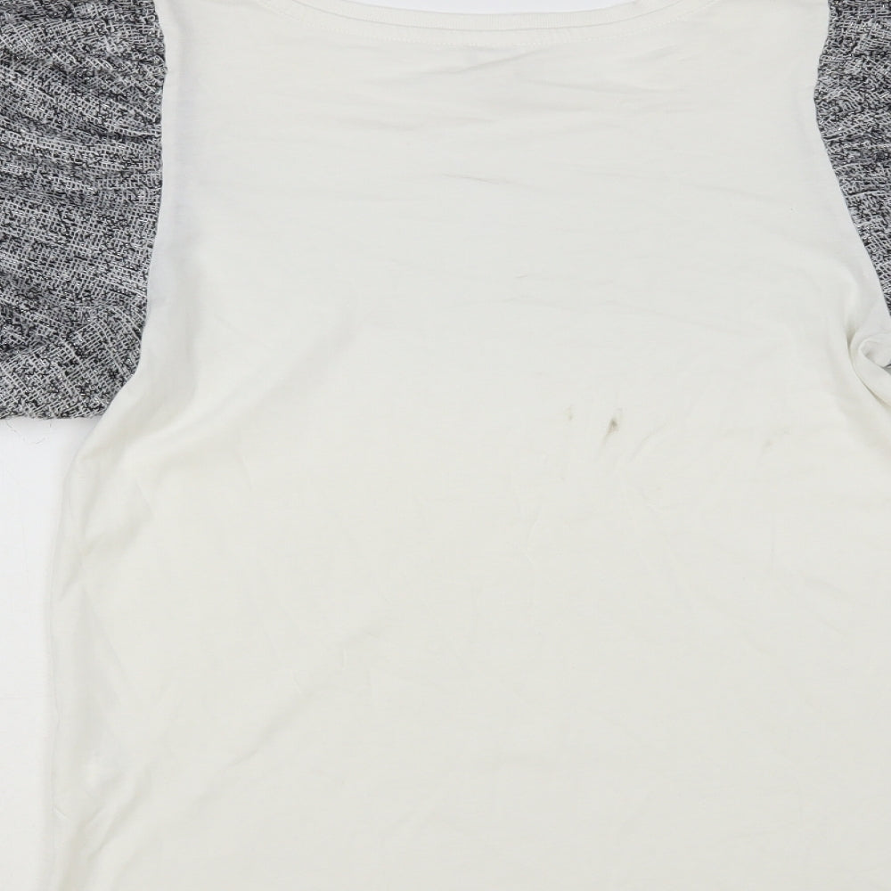 River Island Womens White Colourblock Cotton Basic T-Shirt Size 10 Crew Neck - Puff Sleeves