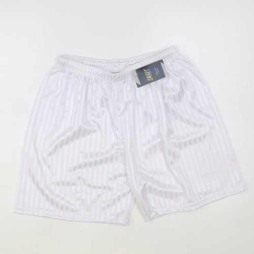 Smart Womens White Striped Polyester Sweat Shorts Size XL L6 in Regular Drawstring